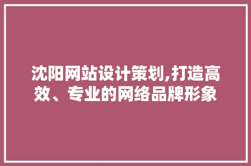 沈阳网站设计策划,打造高效、专业的网络品牌形象