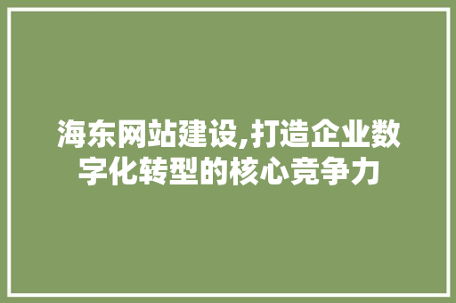 海东网站建设,打造企业数字化转型的核心竞争力