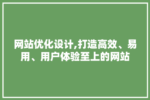 网站优化设计,打造高效、易用、用户体验至上的网站