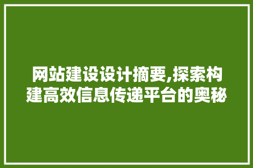 网站建设设计摘要,探索构建高效信息传递平台的奥秘