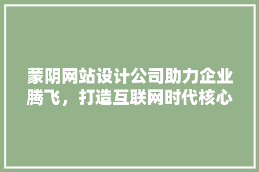 蒙阴网站设计公司助力企业腾飞，打造互联网时代核心竞争力