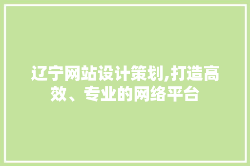 辽宁网站设计策划,打造高效、专业的网络平台