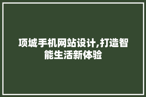 项城手机网站设计,打造智能生活新体验