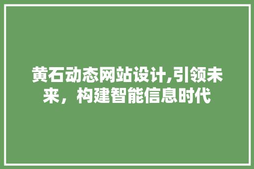黄石动态网站设计,引领未来，构建智能信息时代