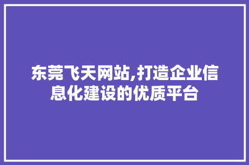 东莞飞天网站,打造企业信息化建设的优质平台